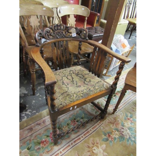 819 - OAK AND TAPESTRY UPHOLSTERED CHAIR