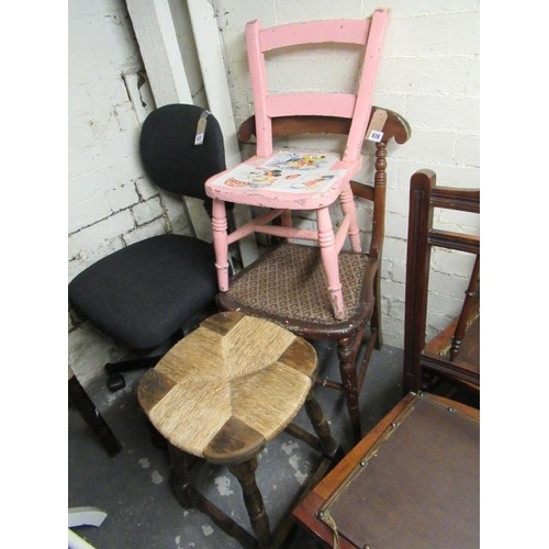 826 - OAK STOOL   CHILDS PINK CHAIR AND ANOTHER