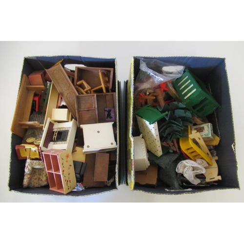 110 - A vintage doll's house together with a large quantity of doll's house furniture and accessories, hou... 