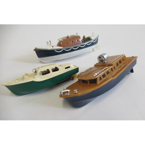 187 - Telsalada battery powered lifeboat, Penguine Clyde Cruiser and H.I.S. Police Launch, all items boxed... 