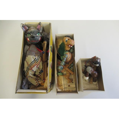 206 - Three Pelham puppets comprising Bengo the dog, Baby Dragon and Wolf, boxes P, figures G (Est. plus 2... 