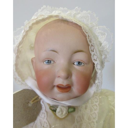 87 - A J D Kestner bisque socket head character doll, with moulded and painted eyes, moulded hair, open m... 