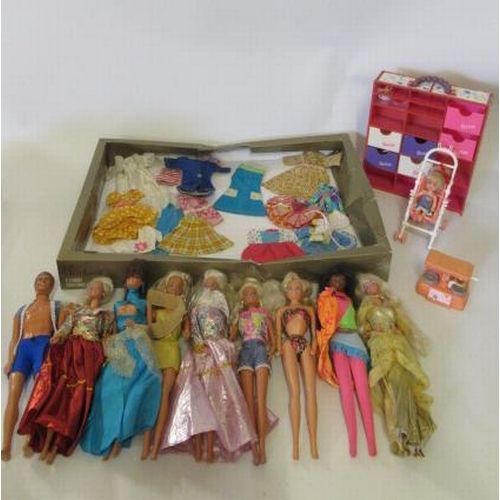 88 - Eight various Barbie dolls and a Ken, five Barbies date stamped for 1976 to neck, one in turquoise n... 