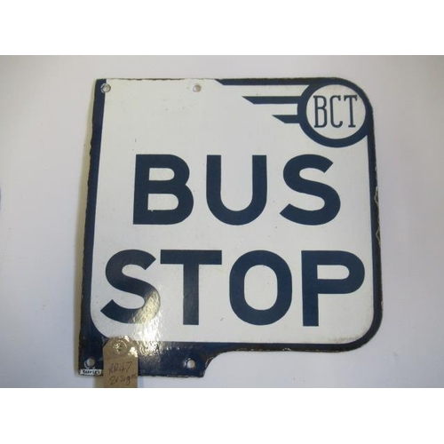 928 - A B.T.C. enamel Bus Stop sign, slight chips to edge and an enamel Post Office sign, some enamel loss... 