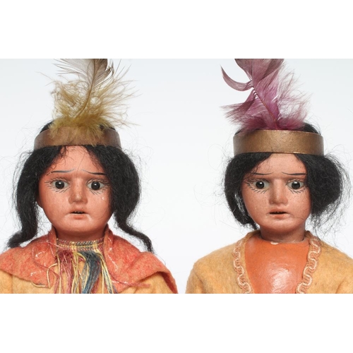 119 - Two Christian Eichorn & Sohne bisque socket head Native American dolls, with brown glass fixed eyes,... 