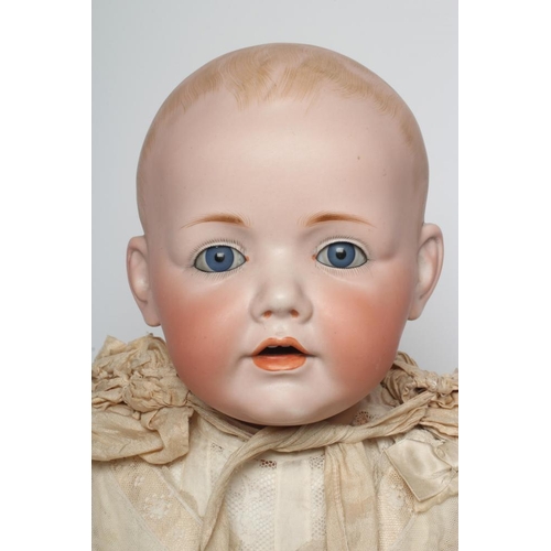 124 - A J D Kestner bisque socket head Hilda character doll, with blue glass sleeping eyes, open mouth, ap... 