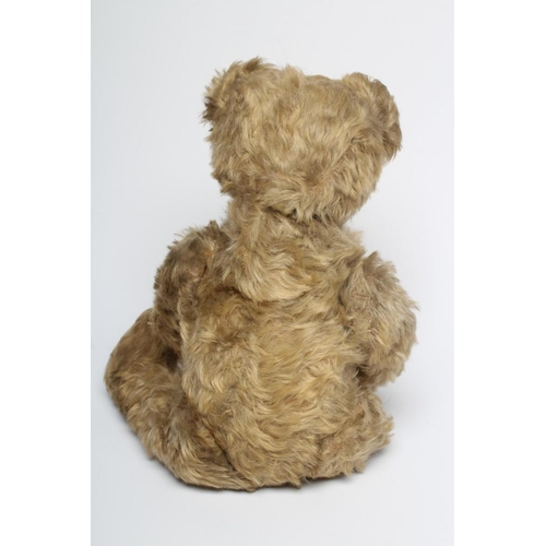 165 - An early German straw filled teddy, possibly Steiff, with button eyes, sewn nose, felt pads, swivel ... 