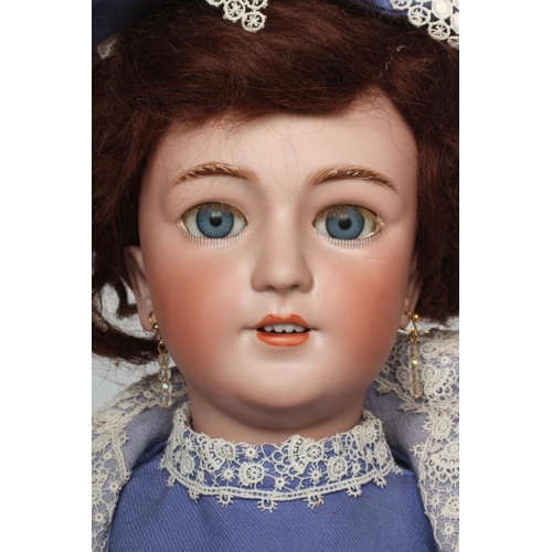 56 - A Simon & Halbig bisque socket head doll, with blue glass sleeping eyes, open mouth and teeth, pierc... 