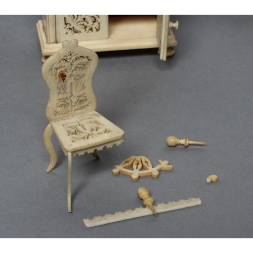 81 - A collection of Victorian bone and ivory doll's house furniture, all with pierced design comprising ... 