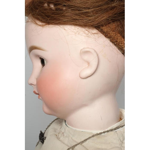 99 - A French bisque socket head doll, with brown glass sleeping eyes, closed mouth, composition jointed ... 