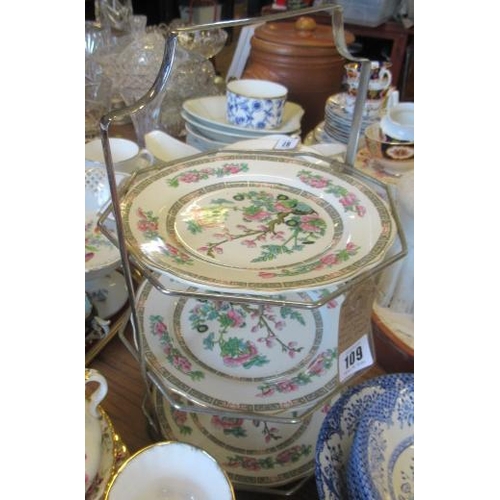 109 - KEW GARDEN IRONSTONE FRUITBOWL AND CAKE STAND