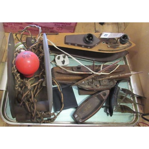 63 - TRAY OF VINTAGE BOATS AND LAMP