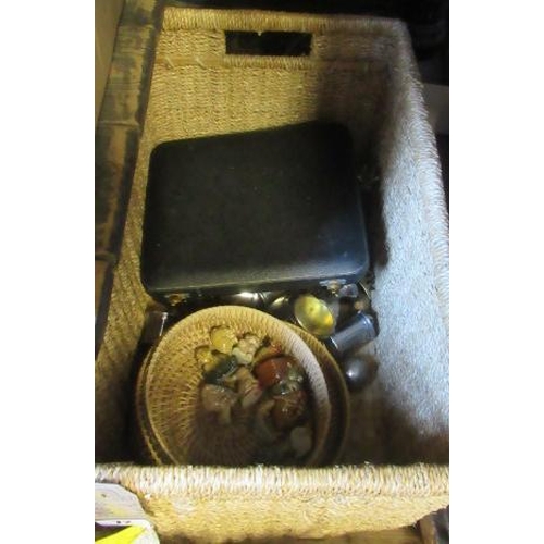 72 - BASKET OF MIXED ITEMS INCLUDING METAL DRAGON