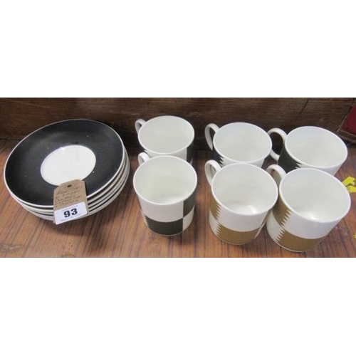 93 - SIX WEDGWOOD SUSIE COOPER COFFEE CUPS AND SAUCERS