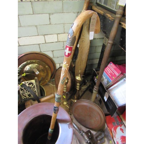 91A - SWISS CARVED WALKING STICK WITH BADGES