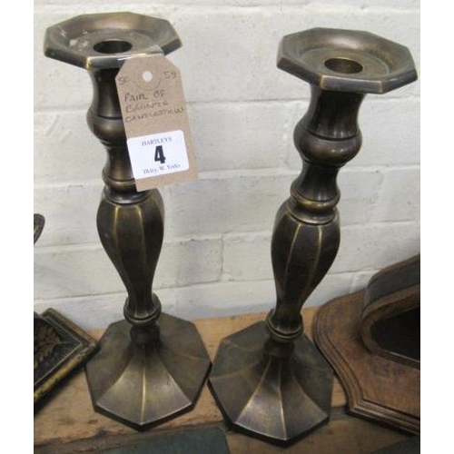 4 - PAIR OF BRONZED CANDLESTICKS