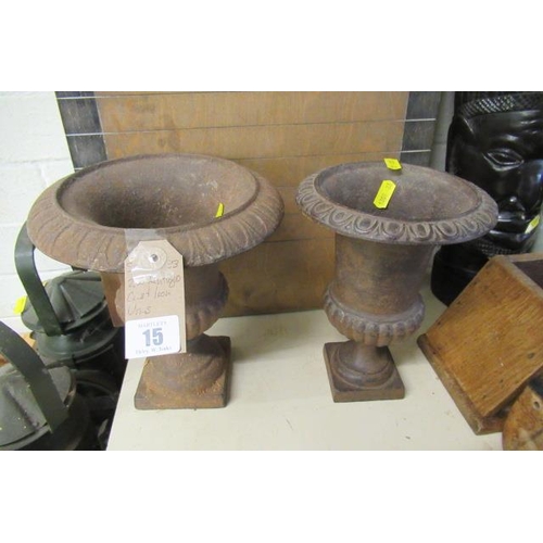 15 - TWO CAST IRON URNS