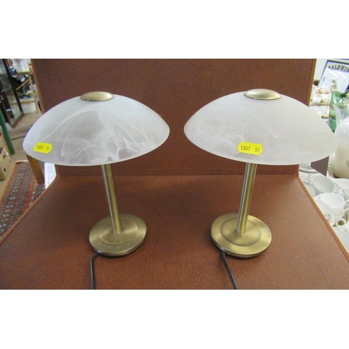 163 - PAIR OF  TOUCH LAMPS WITH GLASS SHADES