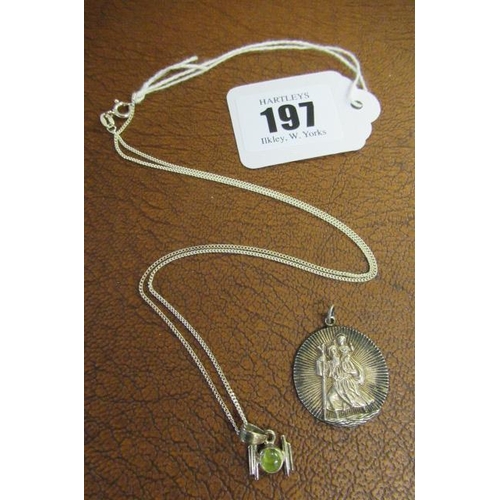 197 - SILVER ST CHRISTOPHER AND NECKLACE