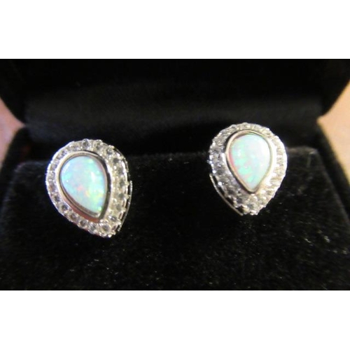 207 - PAIR OF SILVER AND OPAL EAR STUDS