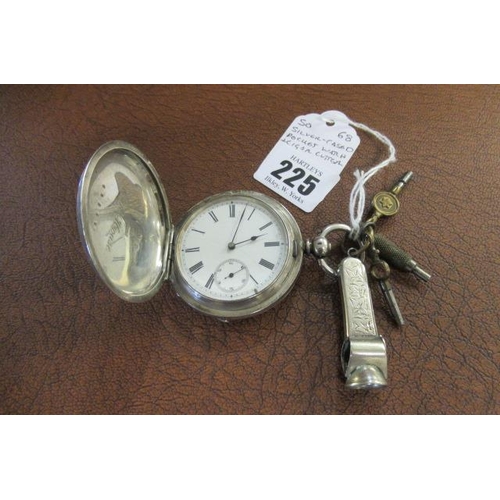 225 - SILVER CASED POCKET WATCH AND A CIGAR CUTTER