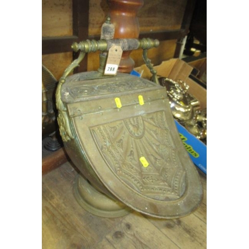 288 - BRASS COAL SCUTTLE AND SHOVEL