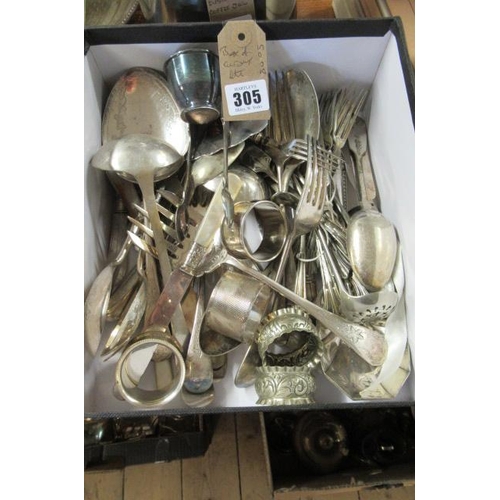 305 - BOX OF CUTLERY ETC