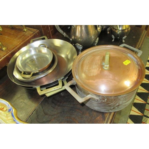 311 - QUANTITY OF COPPER PANS AND PLATES