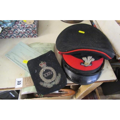 33 - ARMY CAP BADGE AND PAPERWORK