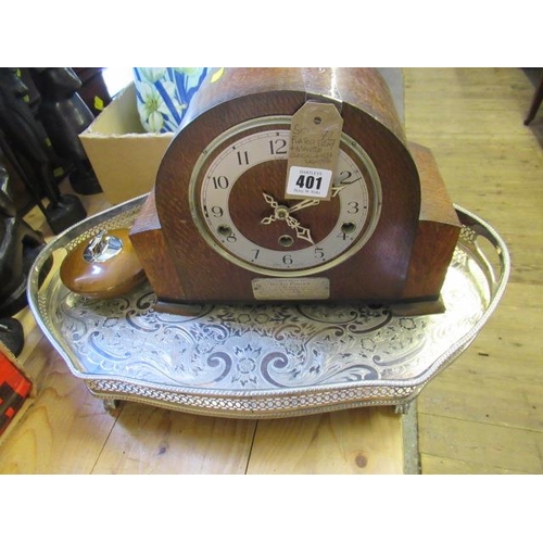 401 - EPNS TRAY  MANTLE CLOCK AND DESK LIGHTER