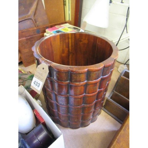 433 - WOODEN BOOK SPINE WASTE PAPER BIN