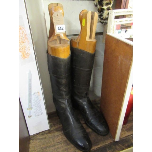 442 - PAIR OF LEATHER RIDING BOOTS WITH WOOD TREES