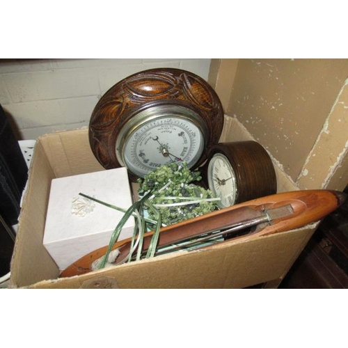 49 - BOX OF MISCELLANEOUS ITEMS INCLUDING BAROMETER