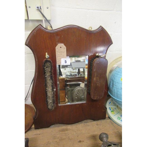 5 - MAHOGANY FRAMED HALL MIRROR WITH BRUSHES