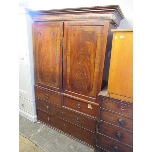 879 - MAHOGANY CUPBOARD ON CHEST