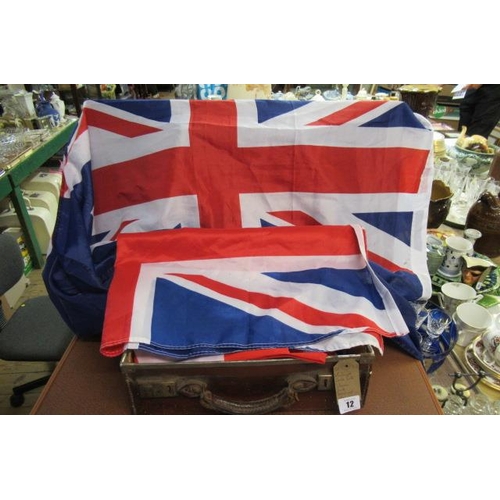 12 - LEATHER CASE WITH UNION JACK BUNTING ETC