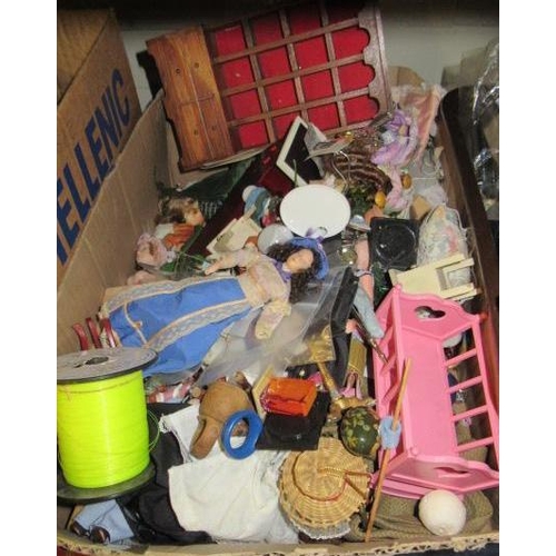 37 - BOX OF DOLLS AND DOLLS FURNITURE ETC