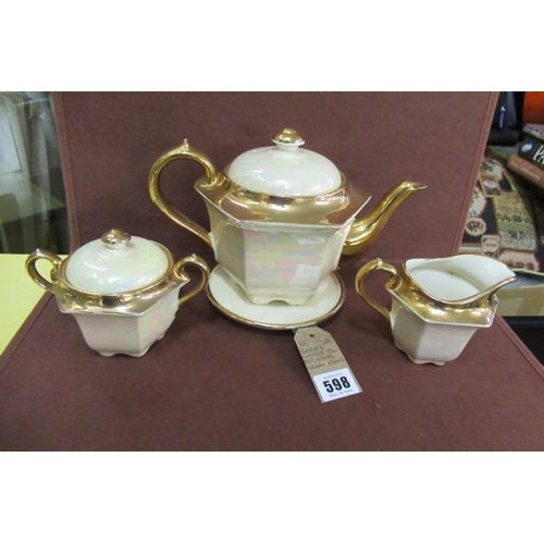 598 - SADLER LUSTRE TEAPOT  STAND  CREAM AND SUGAR