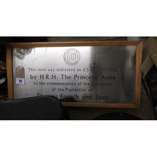 18 - THOMAS FRENCH AND SONS 100 YEAR CELEBRATION PLAQUE