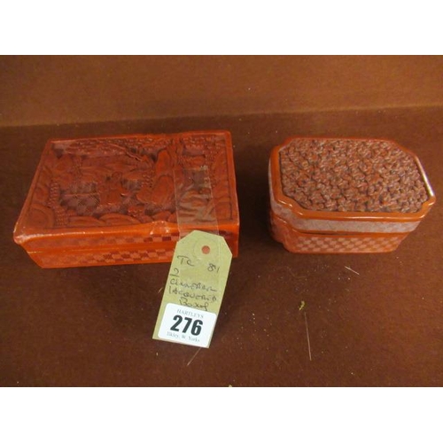 276 - TWO RED LACQUER BOXES