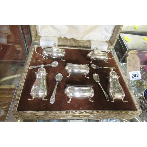 241 - CASED WALKER AND HALL SILVER CONDIMENT SET