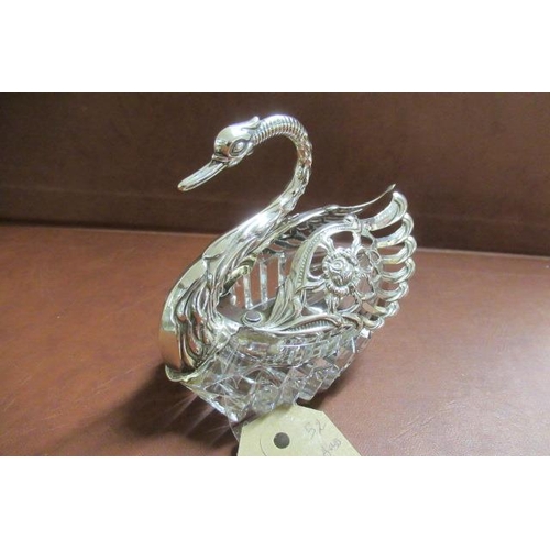 260 - SILVER AND GLASS SWAN POSY HOLDER