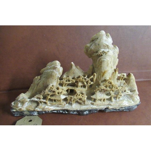 334 - CHINESE SOAPSTONE CARVED VILLAGE SCENE