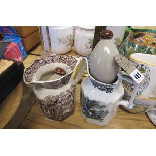 440 - PAIR OF CERAMIC HAND WARMERS AND TWO JUGS