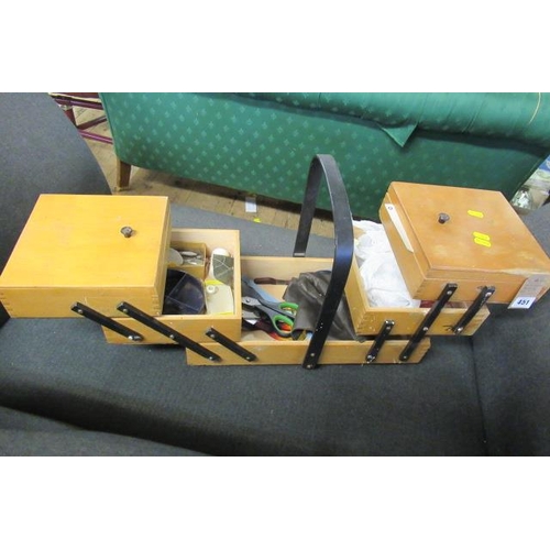 451 - CANTILEVERED SEWING BOX AND CONTENTS