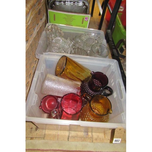 462 - TWO BOXES OF COLOURED GLASS ETC