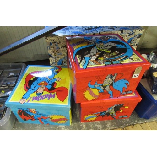 544 - SEVEN BATMAN AND SUPERMAN STORAGE BOXES