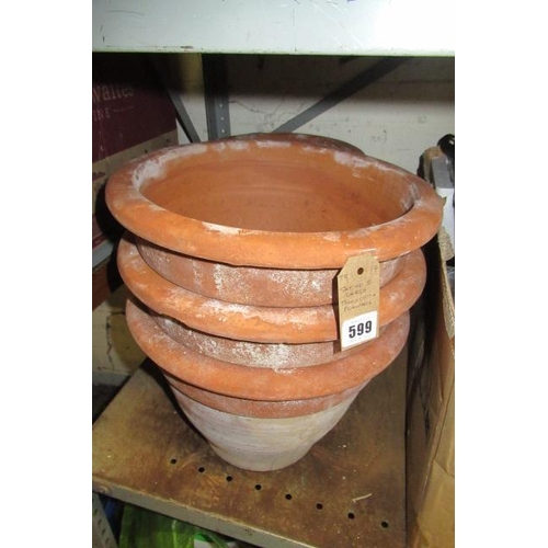 599 - SET OF FIVE LARGE TERRACOTTA PLANTERS