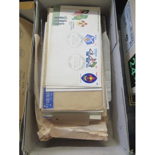 722 - BOX OF STAMPS INCLUDING FIRST DAY COVERS