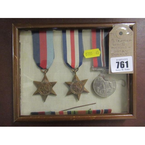 761 - THREE FRAMED WW11  MEDALS ROYAL SIGNALS